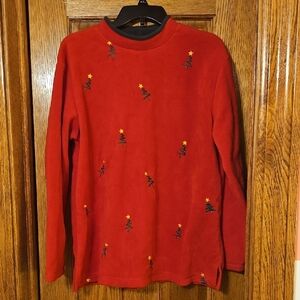 Croft & Barrow Christmas Red Sweatshirt with Embroidered Trees